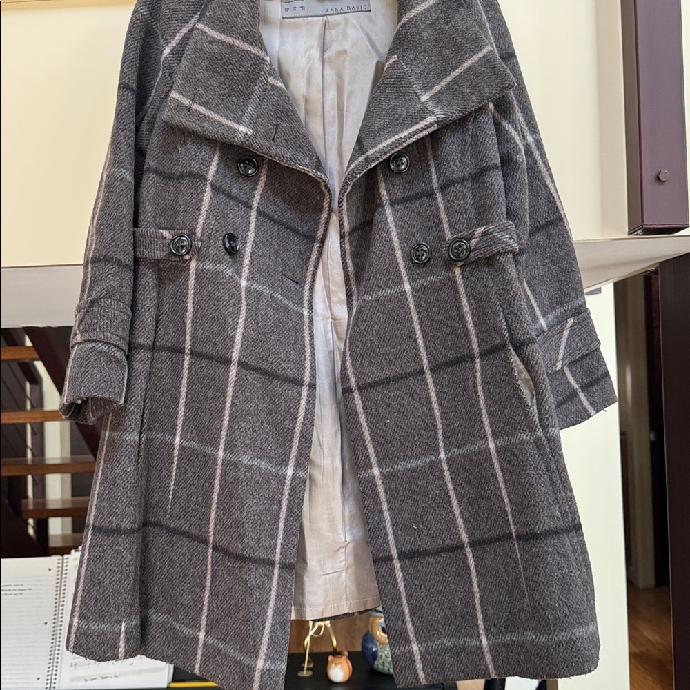 Zara Wool blend Peacoat Brown/Plaid Size XS - hole in 1 pocket